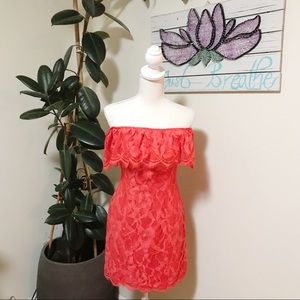 Guess | Lace Coral Off Shoulder Francine Dress